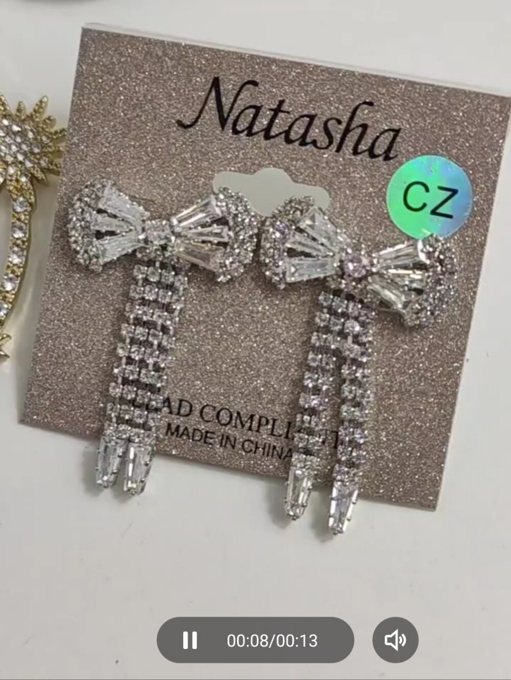 Natasha NWT 3 Pair Earrings Bundle CZ Bow Starburst Rhinestone Hoop - Picture 4 of 15